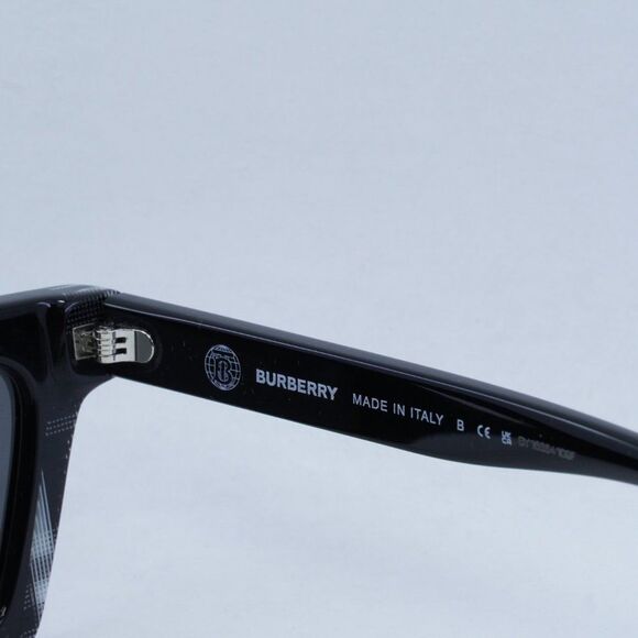 Burberry BE4392U 405187 Sunglasses Black/Check White Square Frame, Grey Lenses